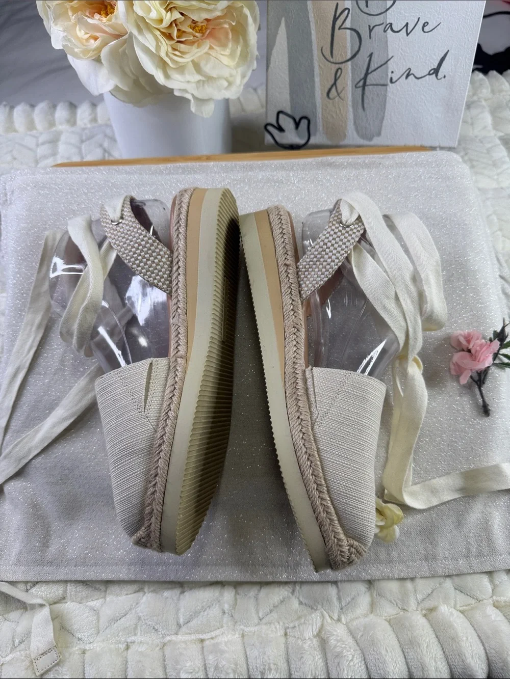 Vince Camuto Cream Ankle-Tie Espadrille Wedges